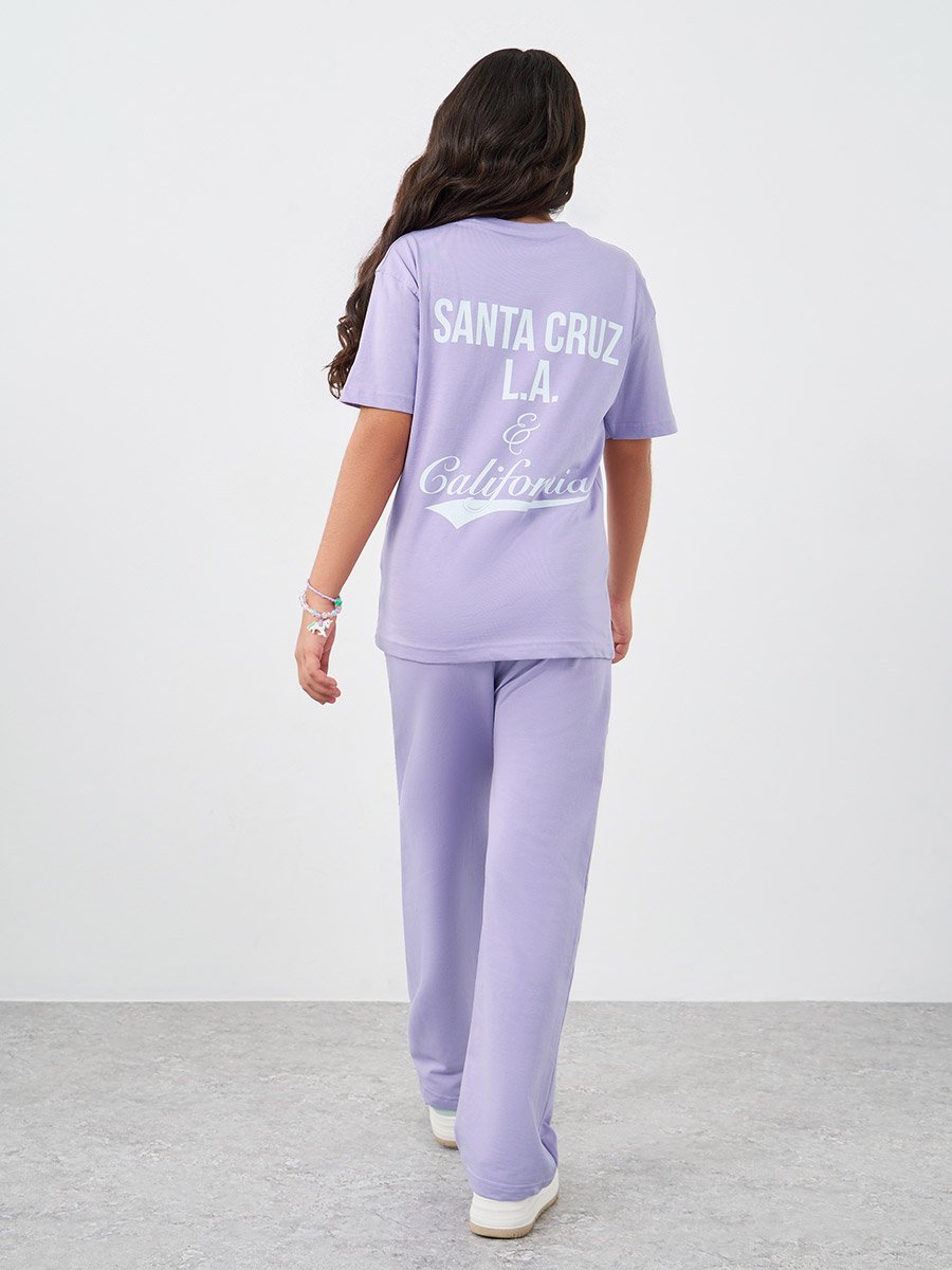 Girls Text Print Oversized T-Shirt and Wide Leg Joggers Set