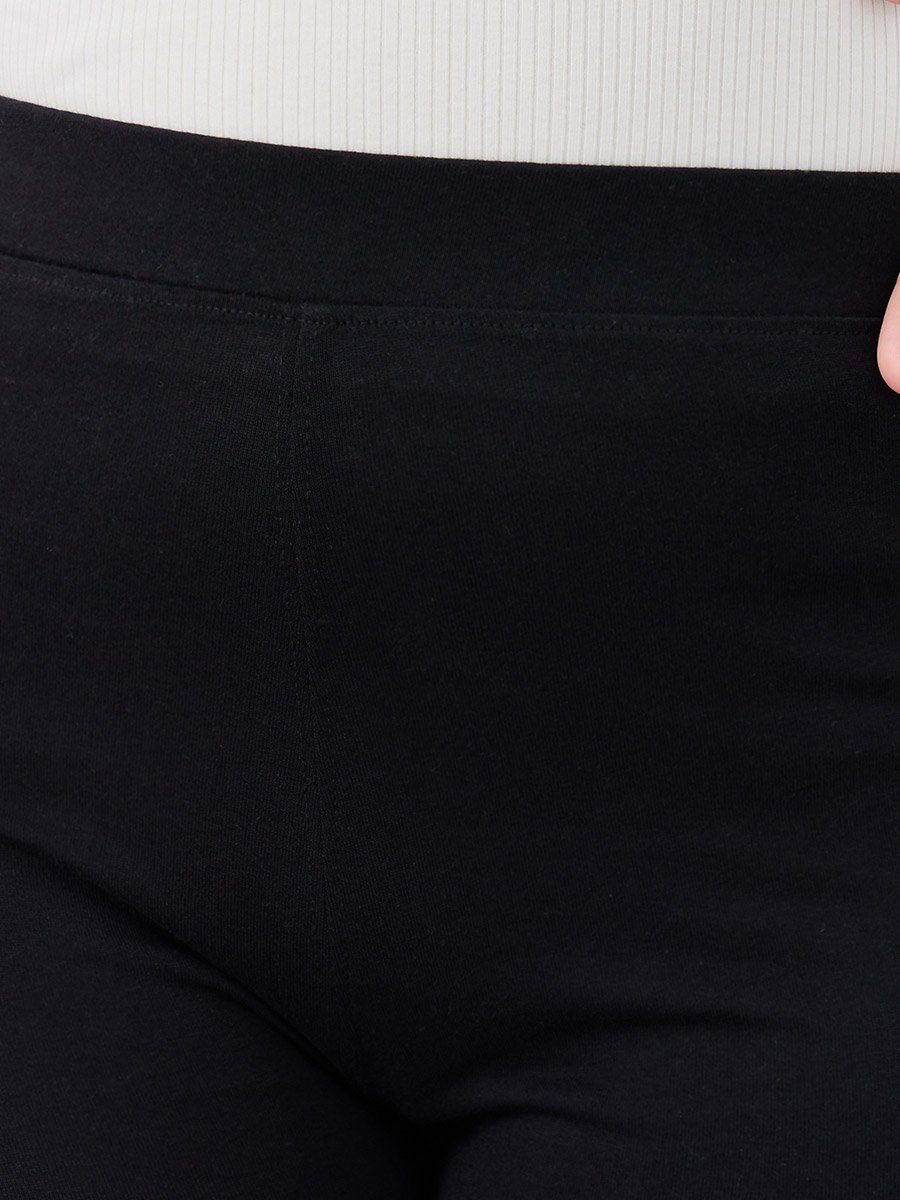 Girls Black Solid Elasticated Waistband Flared Leggings