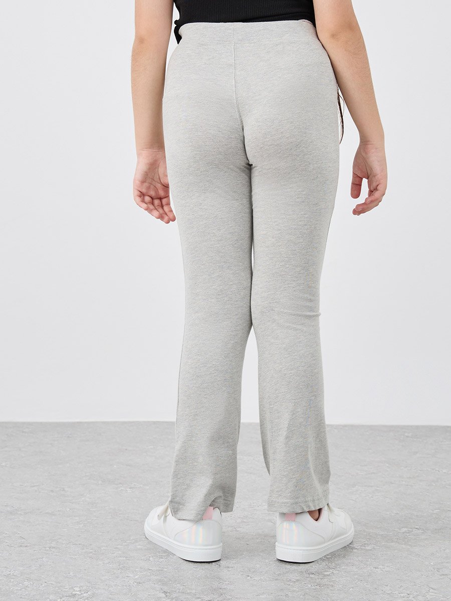 Girls Grey Solid Elasticated Waistband Flared Leggings