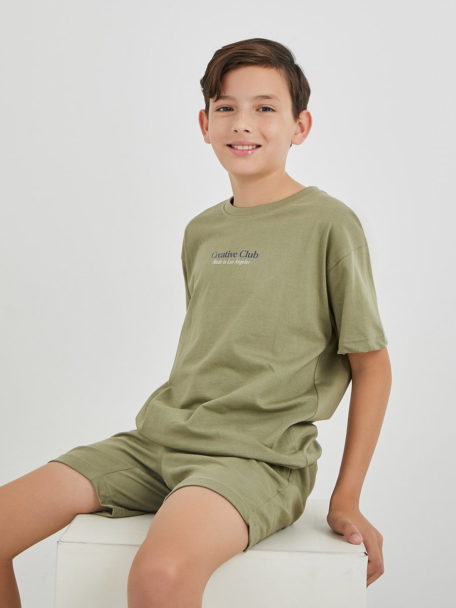 Boys Typography Print Oversized T-Shirt and Shorts Set 