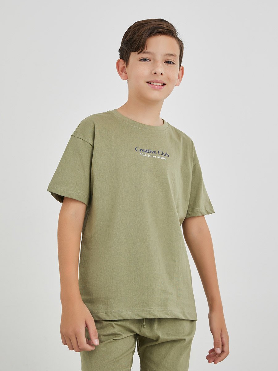 Boys Typography Print Oversized T-Shirt and Shorts Set 