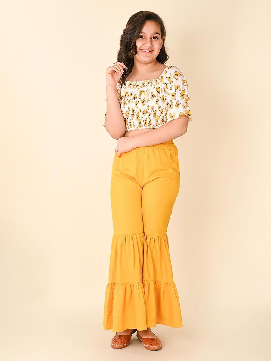 Printed Crop Top and Sharara Pants Set