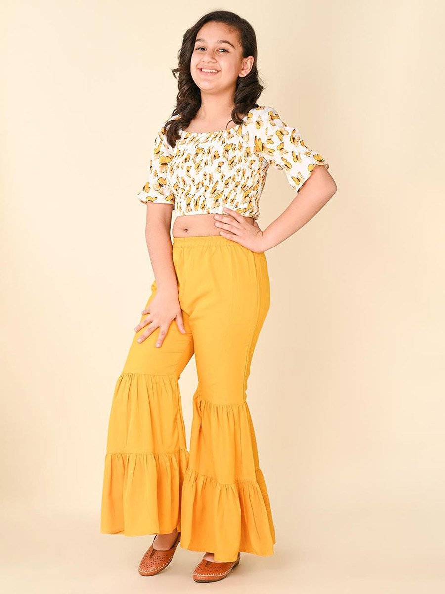 Printed Crop Top and Sharara Pants Set