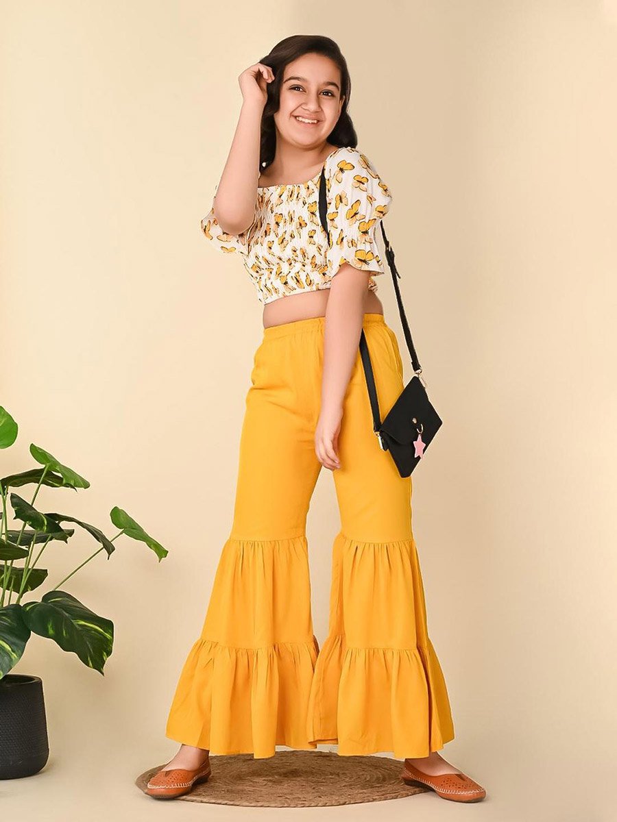 Printed Crop Top and Sharara Pants Set