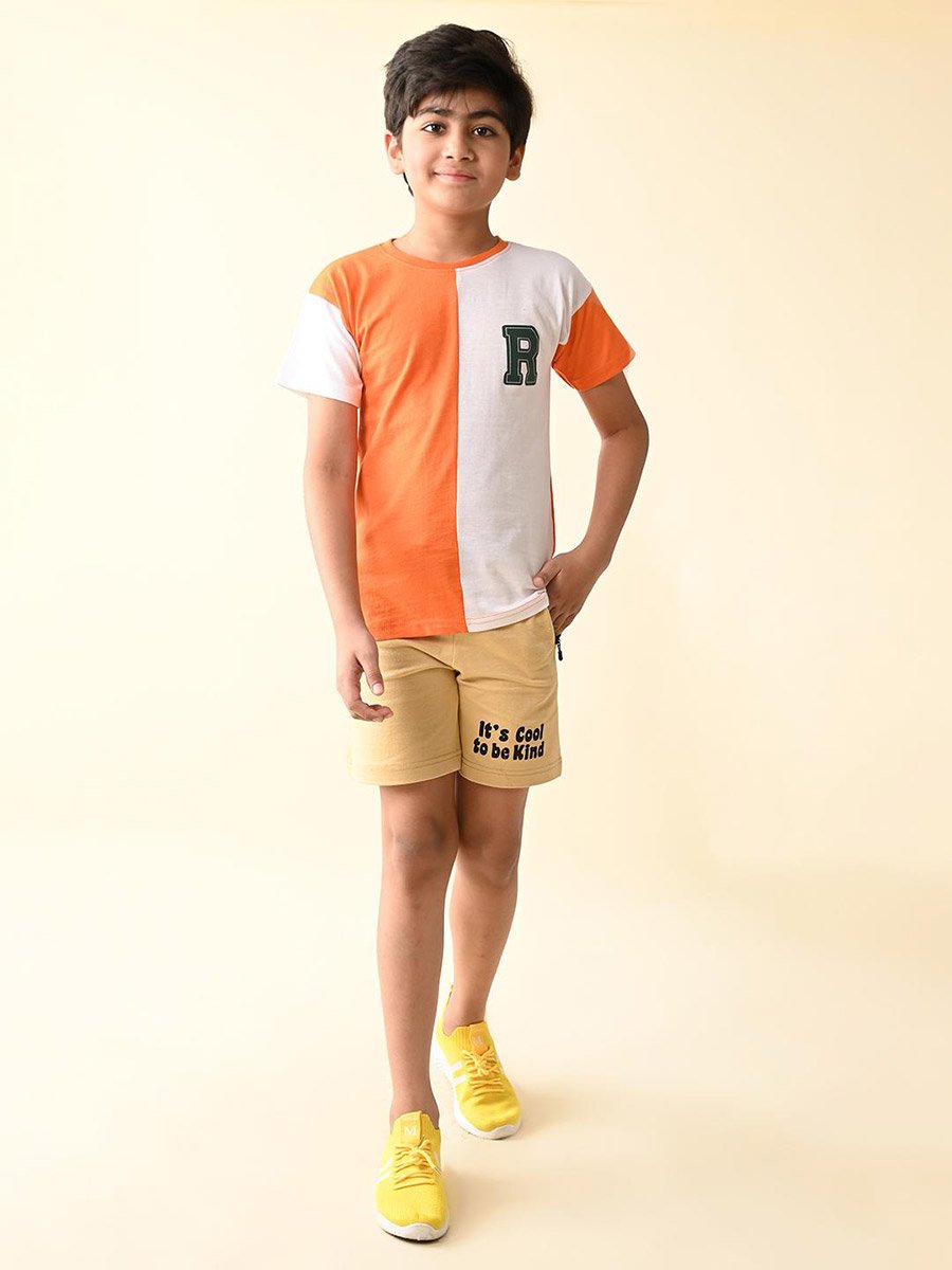 Color Bock T-shirt and Printed Shorts Set
