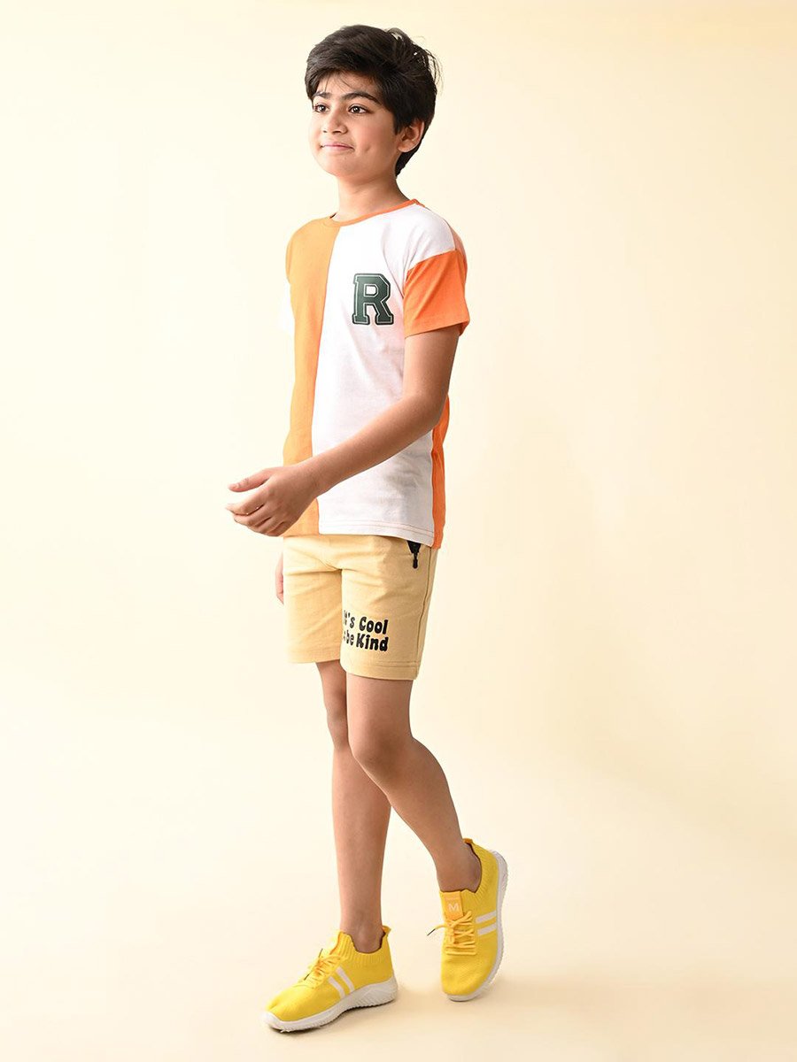Color Bock T-shirt and Printed Shorts Set