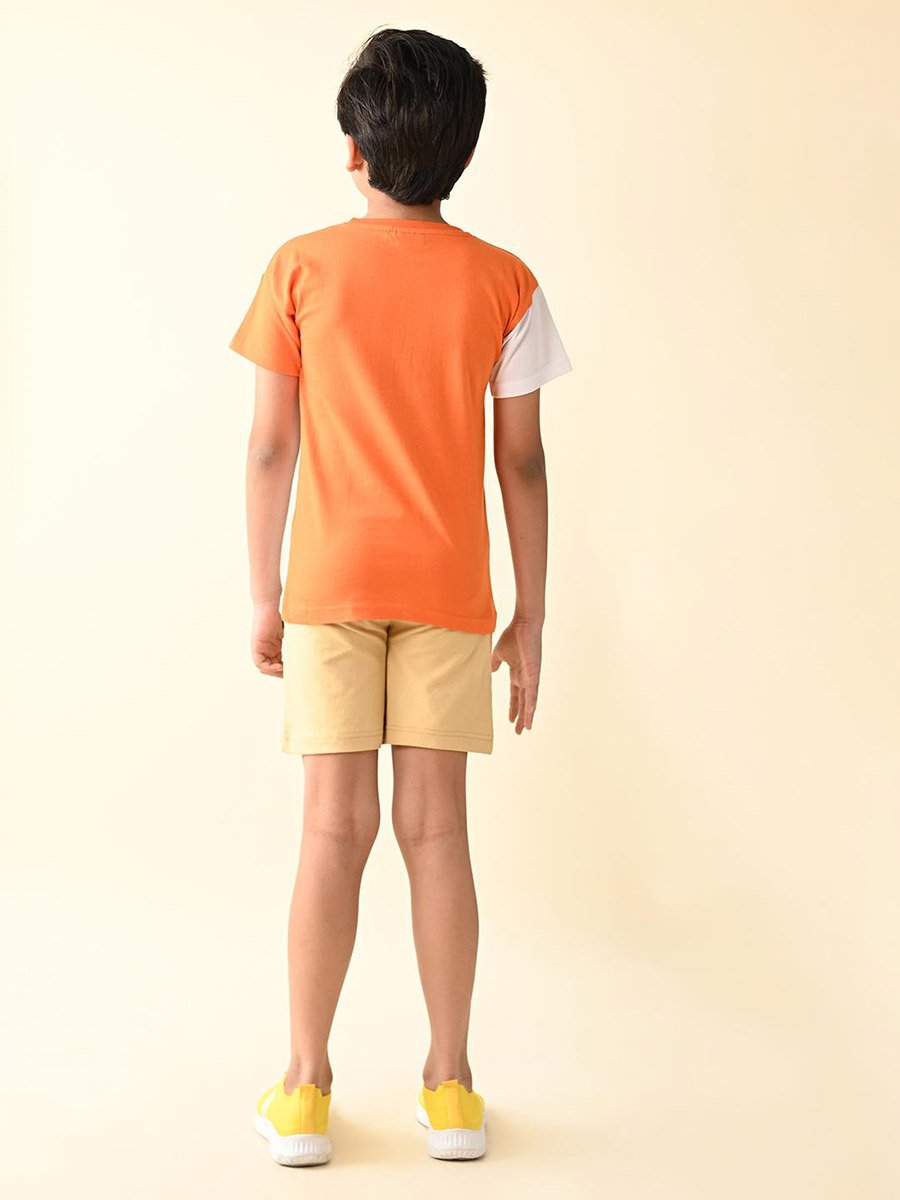 Color Bock T-shirt and Printed Shorts Set