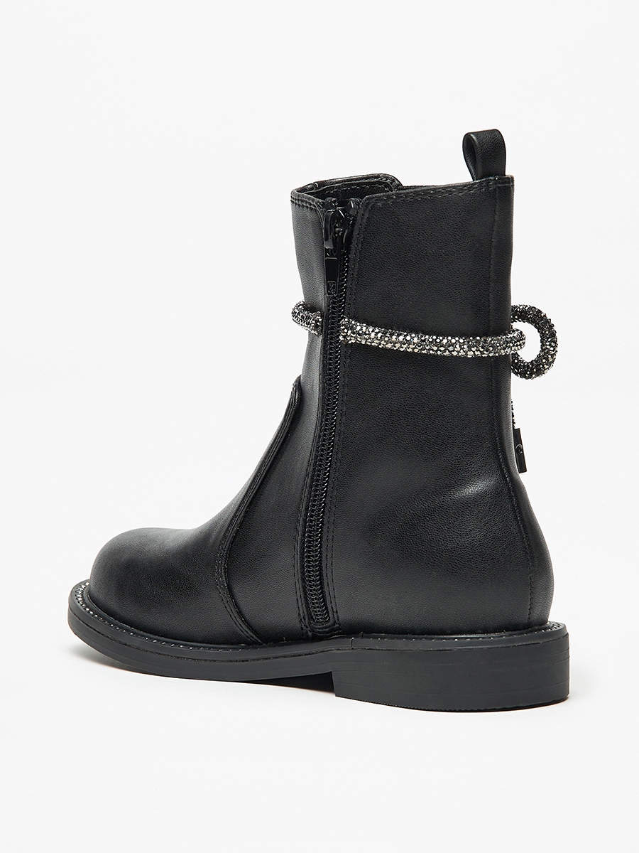 Solid Embellished Bow Detail Boots with Gusset and Zip Closure