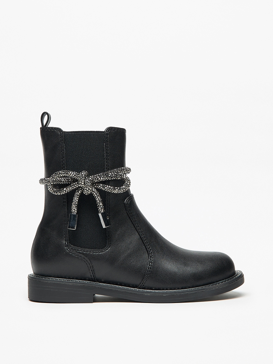 Solid Embellished Bow Detail Boots with Gusset and Zip Closure
