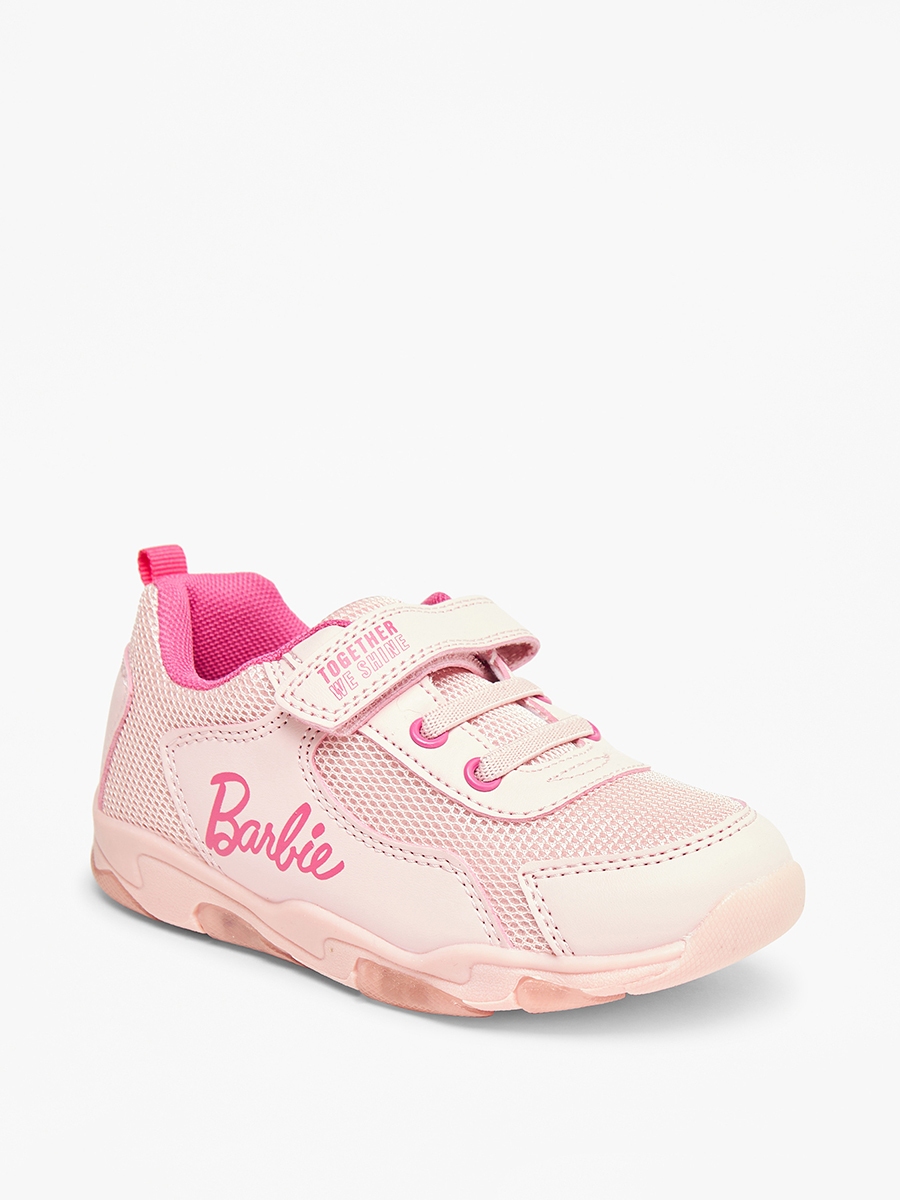 Barbie Logo Print Sneakers with Hook and Loop Closure