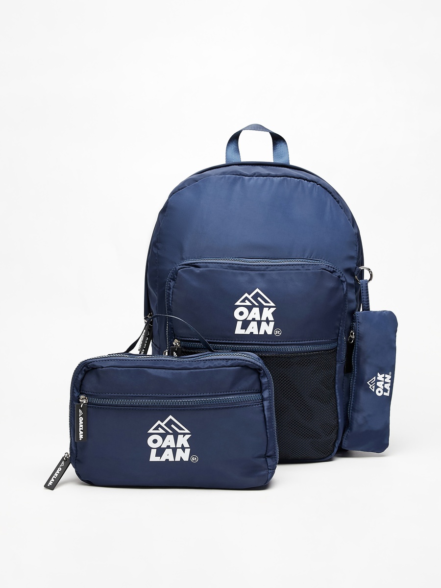 Logo Print Backpack with Lunch Bag and Pencil Pouch - 42x30x16 cm