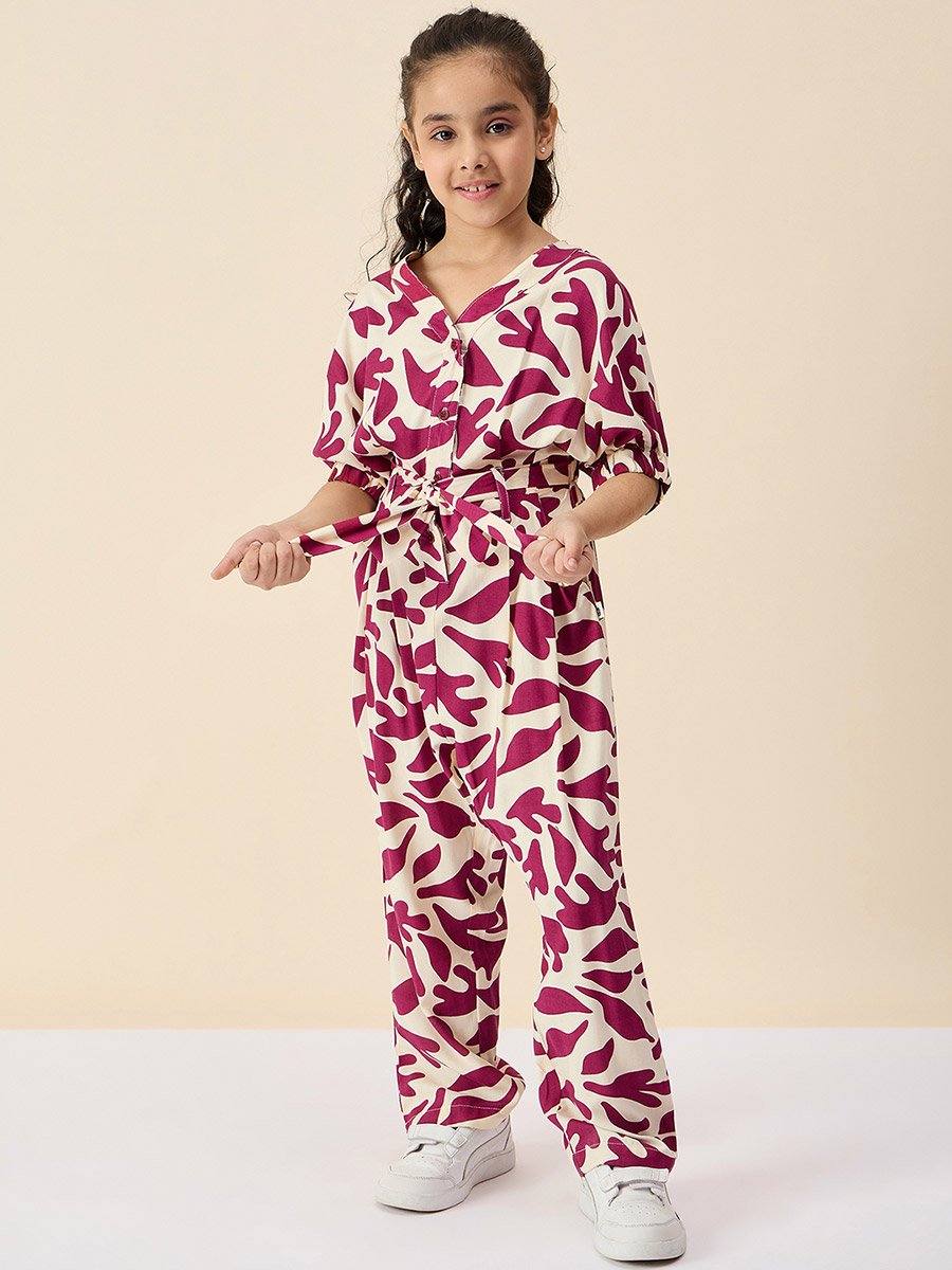 Floral Print Rayon Jumpsuit for Girls