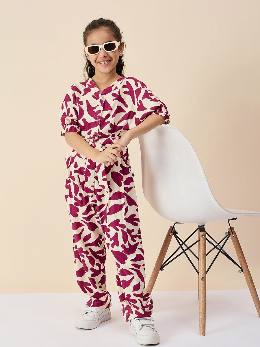 Floral Print Rayon Jumpsuit for Girls