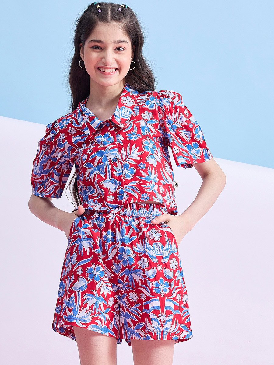 All-Over Print Cropped Shirt and Shorts Set