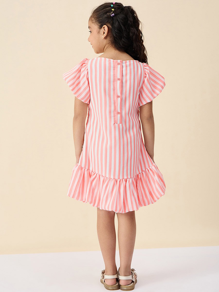 Striped Boat Neck A-Line Dress with Ruched Detail
