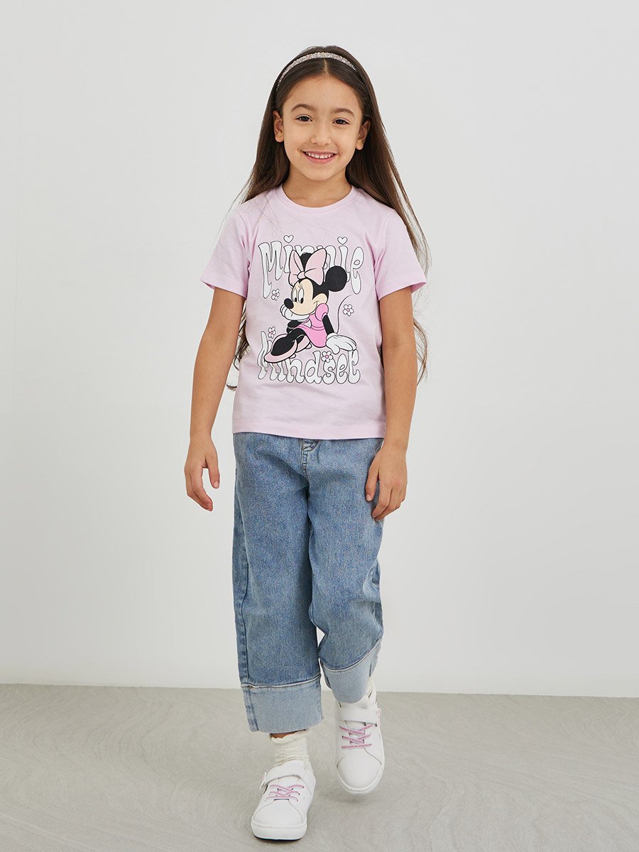 Girls Minnie Mouse Print Short Sleeve Oversized T-Shirt