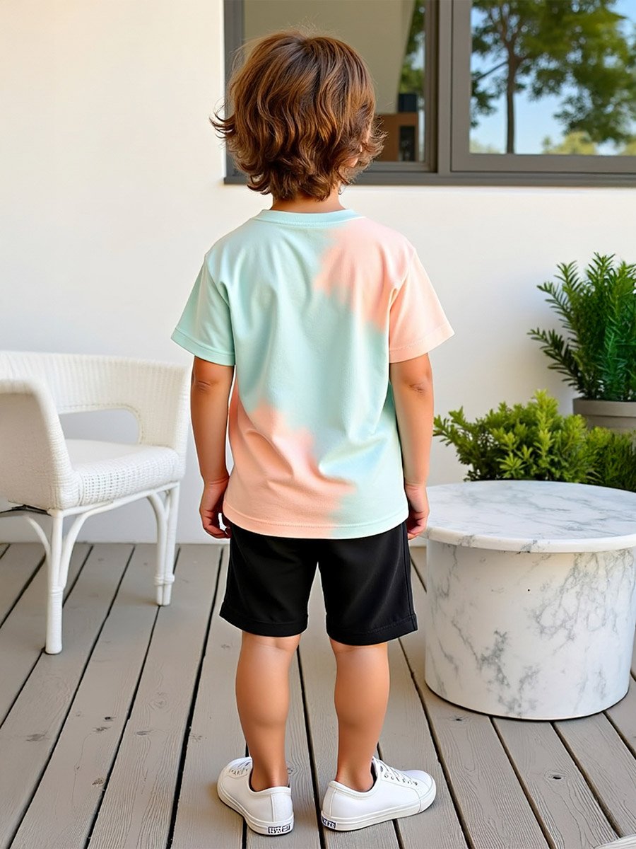 Kids 2pcs Multicolor Palm Tree Printed T-Shirt and Shorts Set