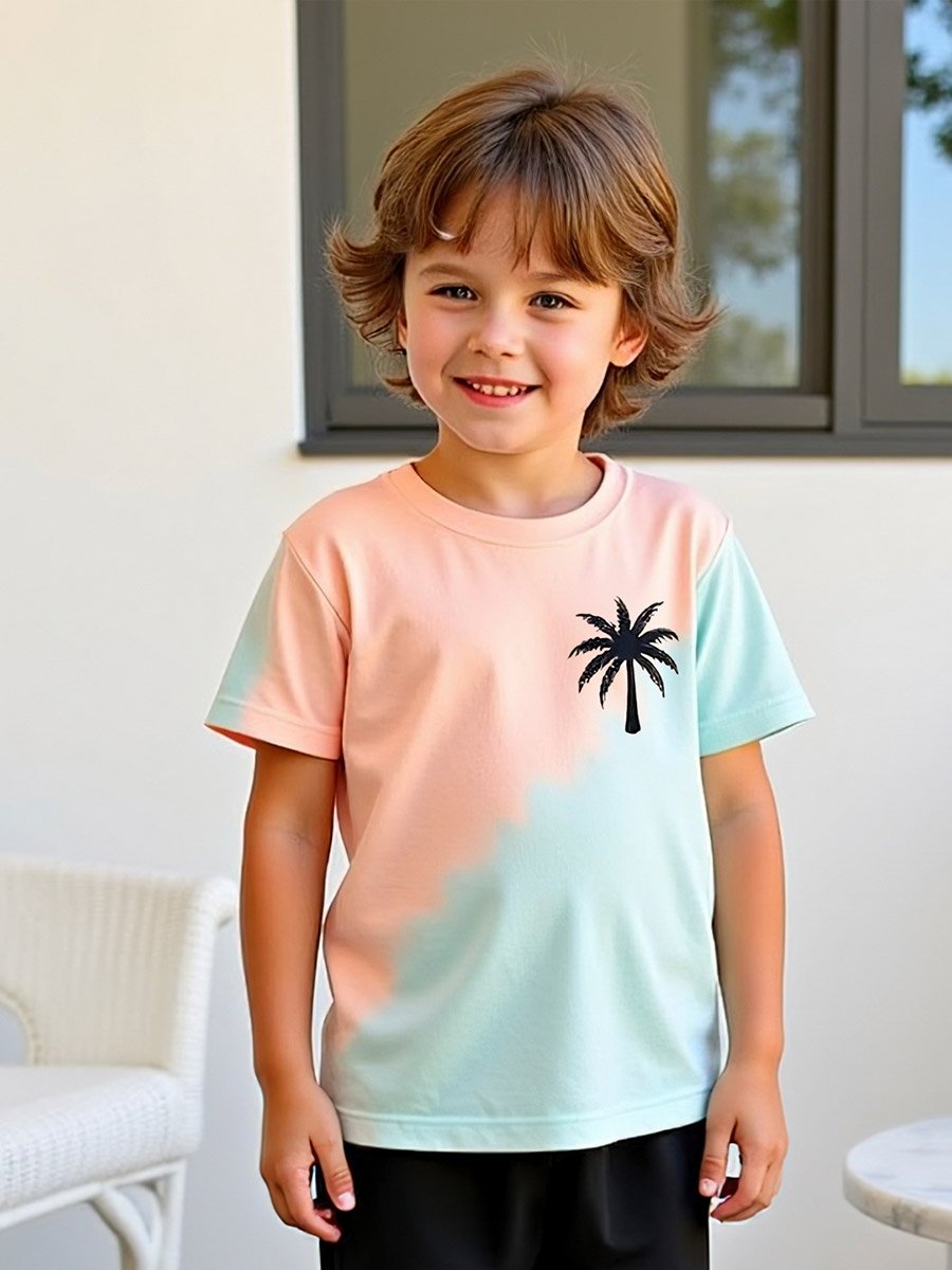 Kids 2pcs Multicolor Palm Tree Printed T-Shirt and Shorts Set