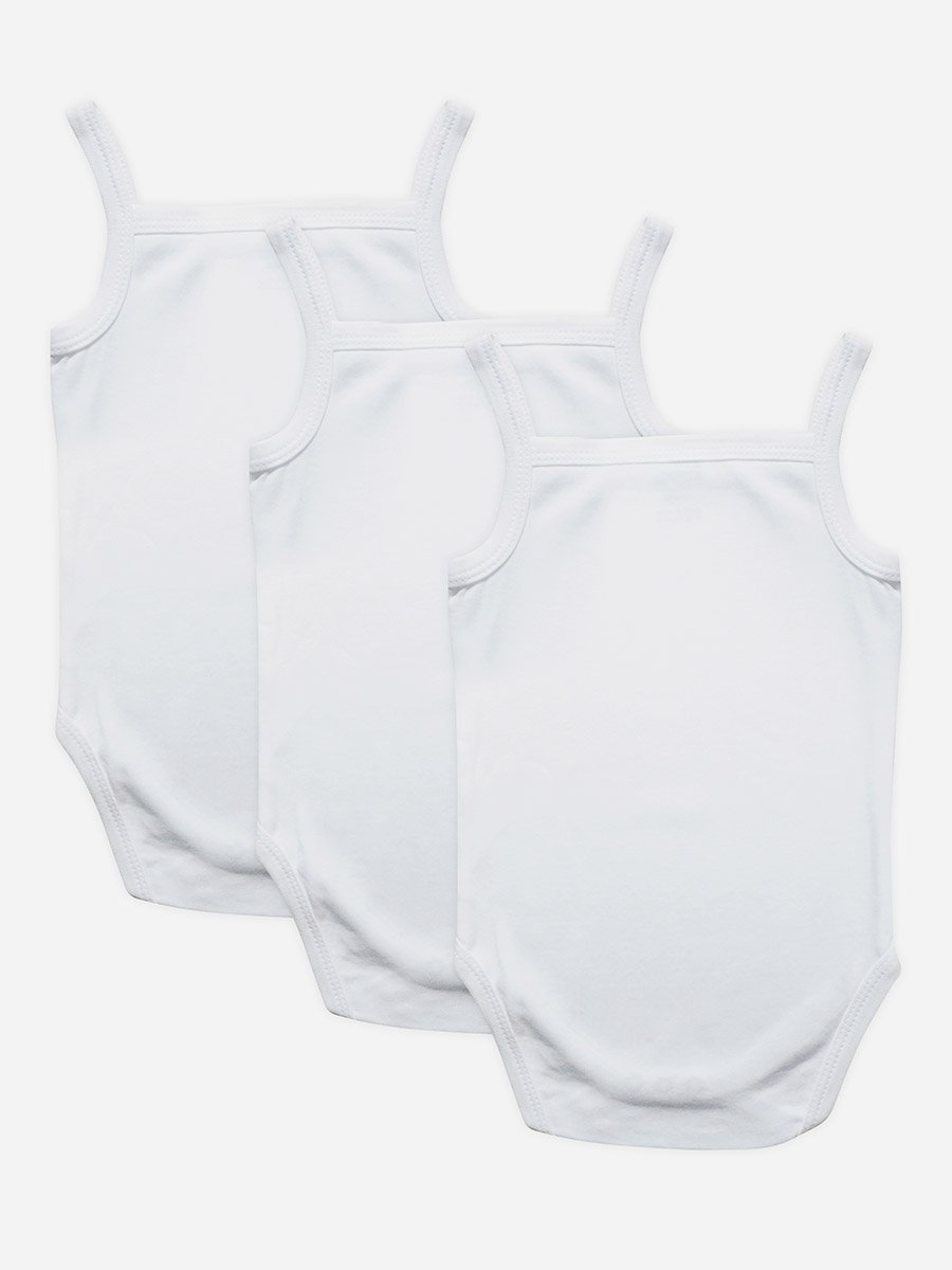 Pack of 3 - Solid Combed Cotton Sleeveless Bodysuit