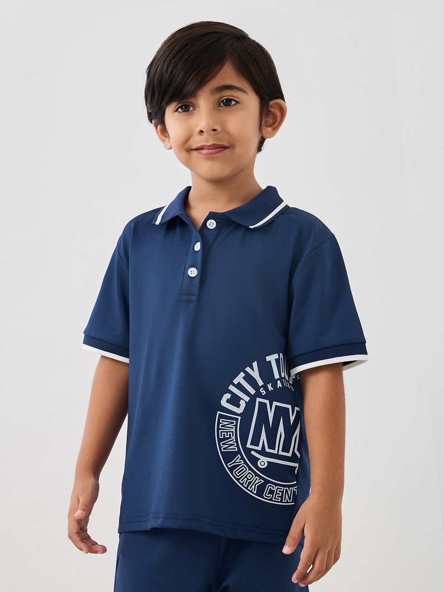 Graphic Print Polo T-Shirt and Shorts Set