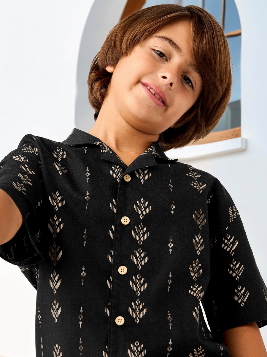 Printed Collared Shirt and Shorts Set