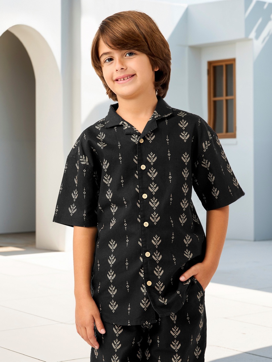 Printed Collared Shirt and Shorts Set