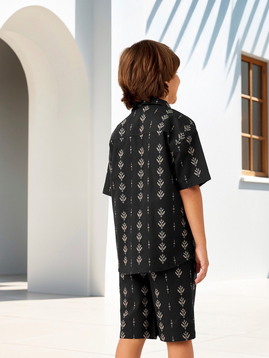 Printed Collared Shirt and Shorts Set
