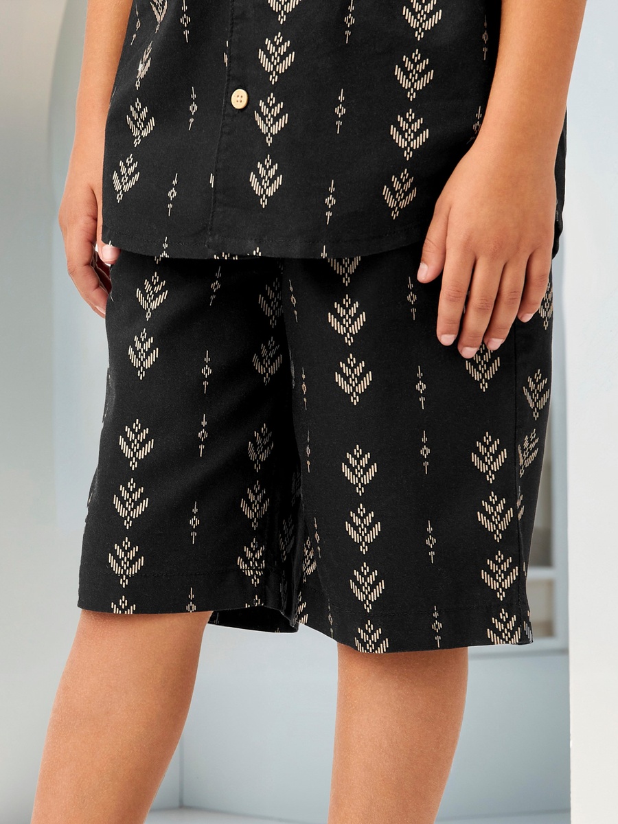 Printed Collared Shirt and Shorts Set