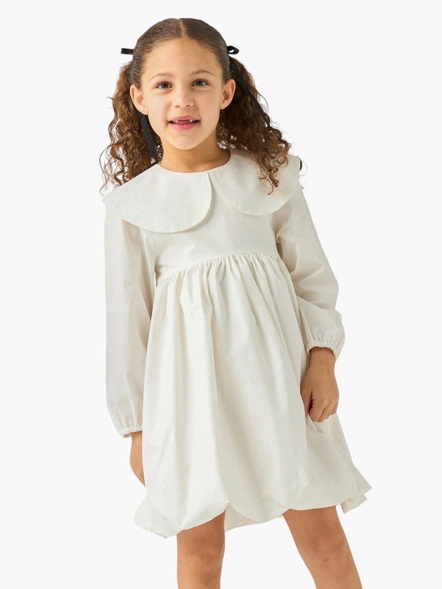 Solid Peter Pan Collar A-line Dress with Long Sleeves