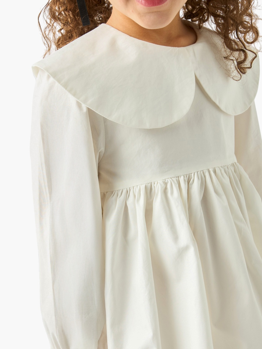 Solid Peter Pan Collar A-line Dress with Long Sleeves