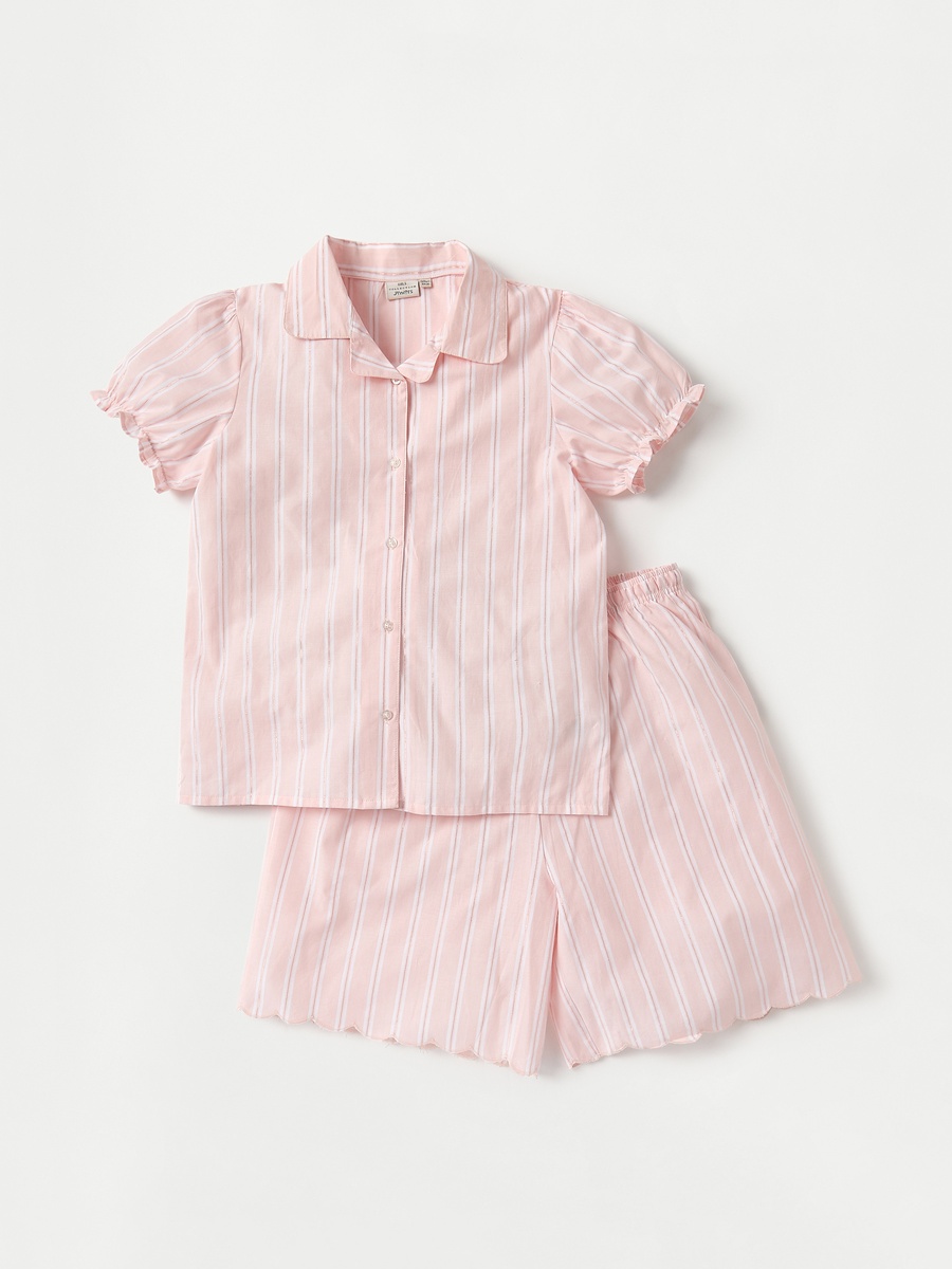 Striped Camp Collar Shirt and Elasticated Shorts Set