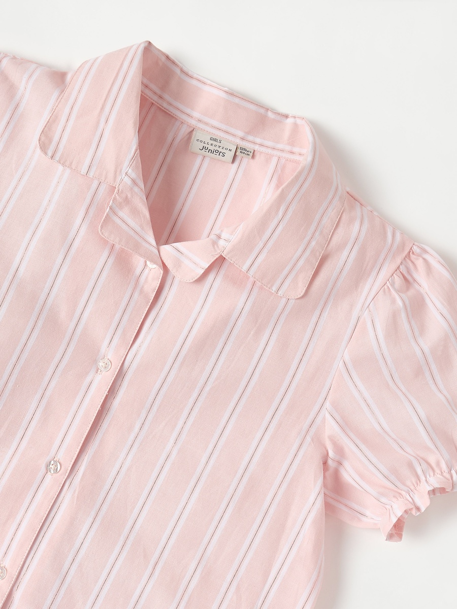 Striped Camp Collar Shirt and Elasticated Shorts Set