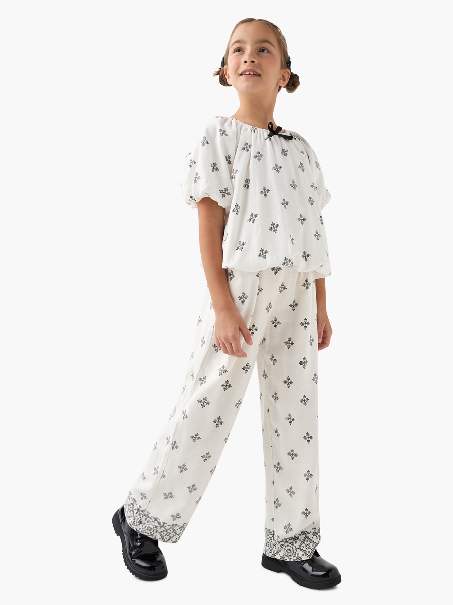 All-Over Print Pants with Elasticated Waistband and Pockets