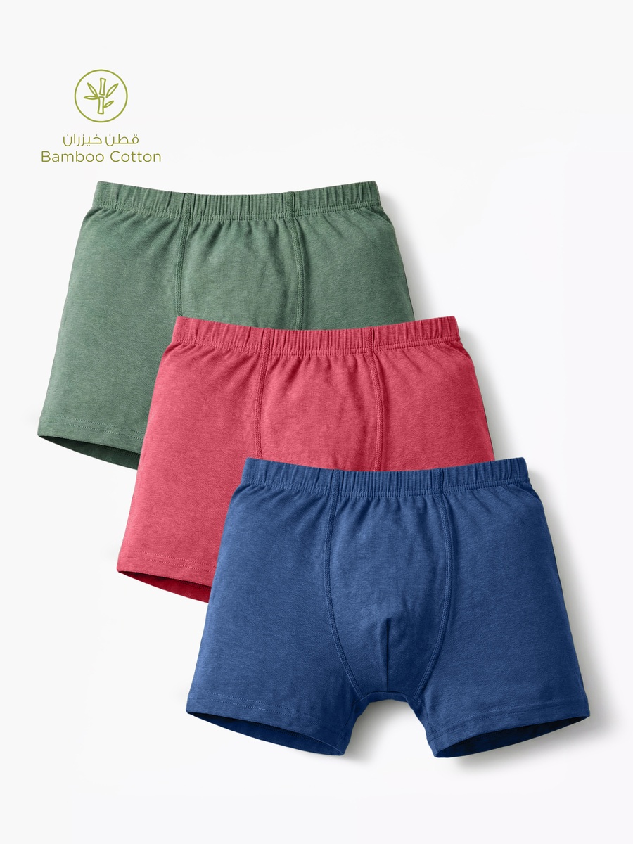 Solid Boxers with Elasticated Waistband - Set of 3