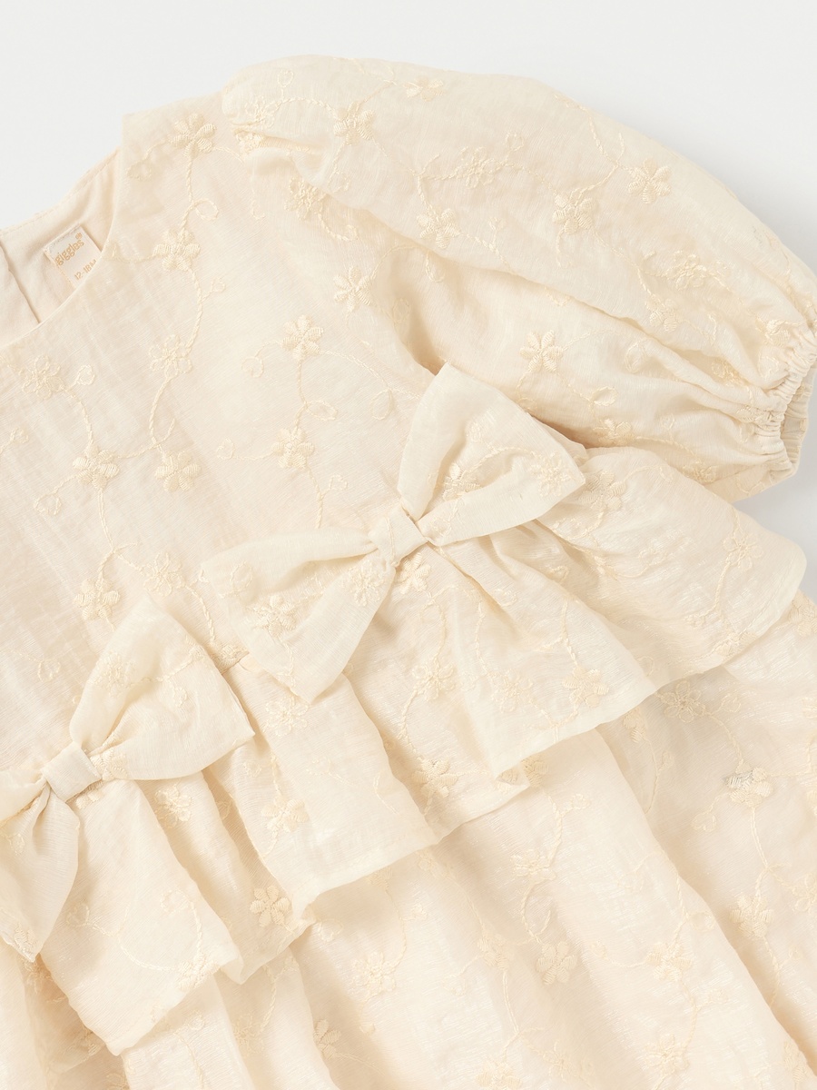 Floral Embroidered Romper with Bow Applique and Short Sleeves