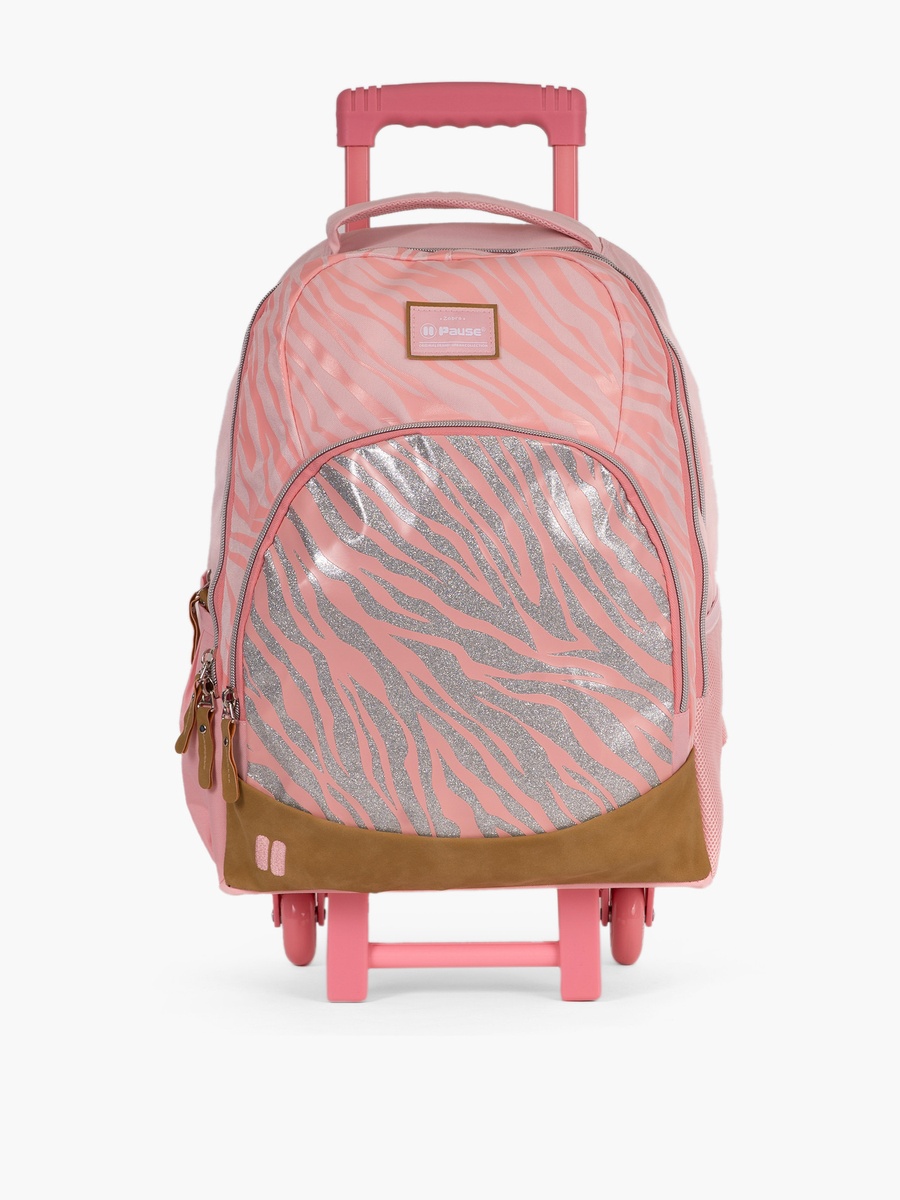Printed 18-Inch Trolley Backpack with Retractable Handle and Zip Closure - 28X13X45 cm