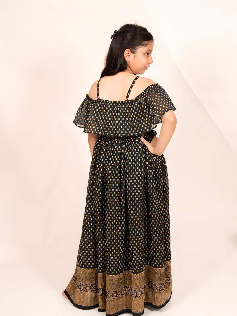 Printed A-Line Off Shoulder Maxi Dress