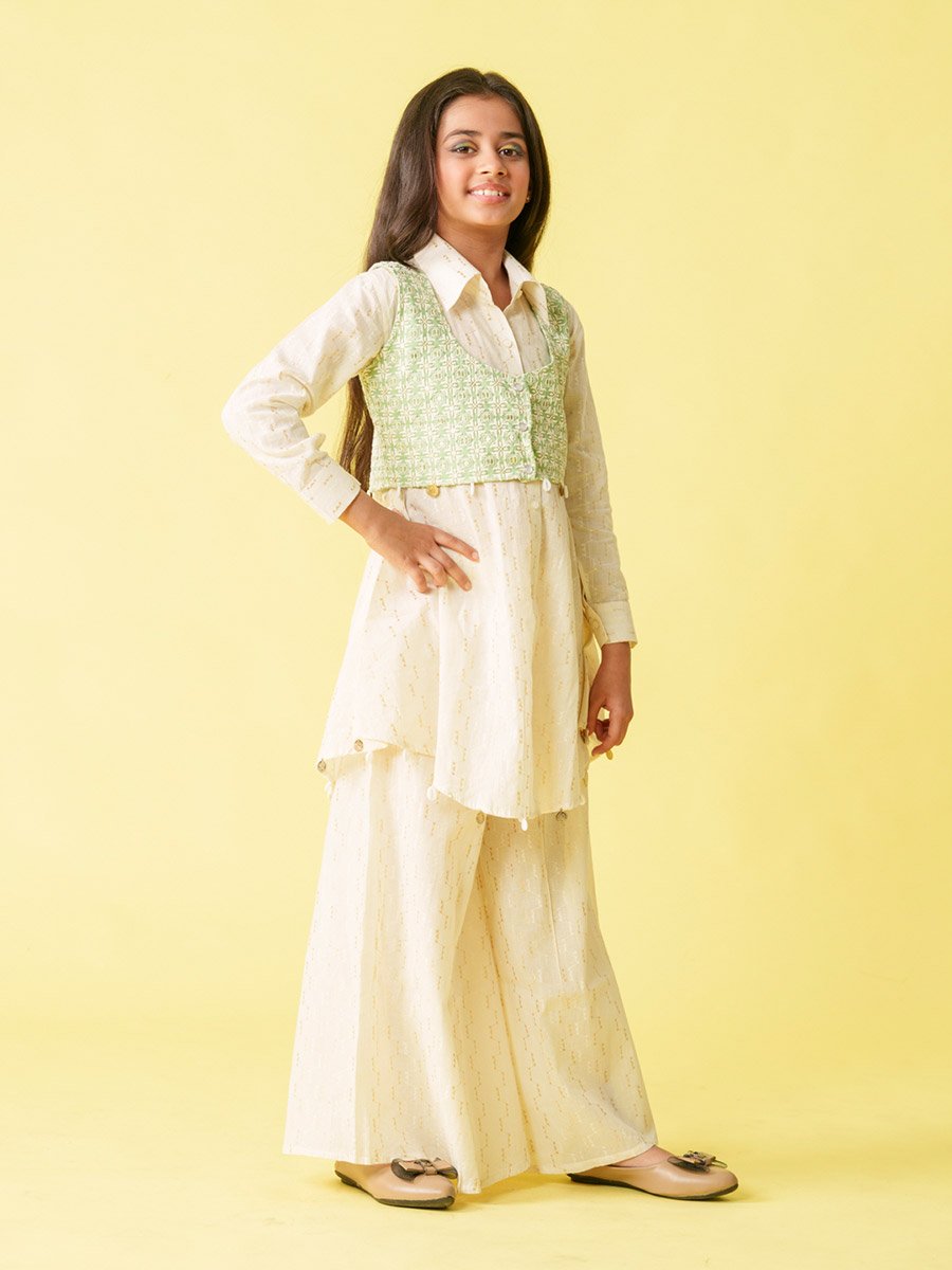 Embellished Collared Kurta Jacket and Pants Sets