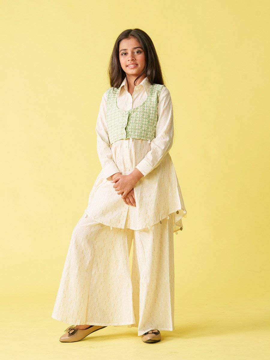 Embellished Collared Kurta Jacket and Pants Sets