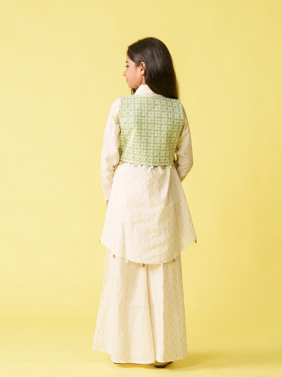 Embellished Collared Kurta Jacket and Pants Sets