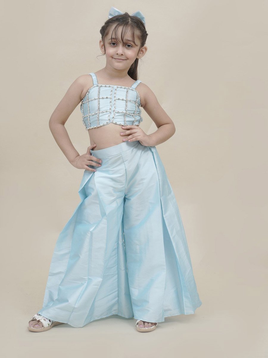 Embellished Strappy Crop Top and Pleated Palazzo Set