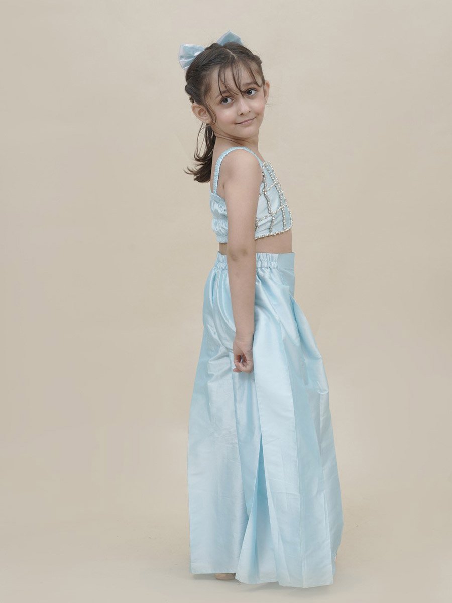 Embellished Strappy Crop Top and Pleated Palazzo Set