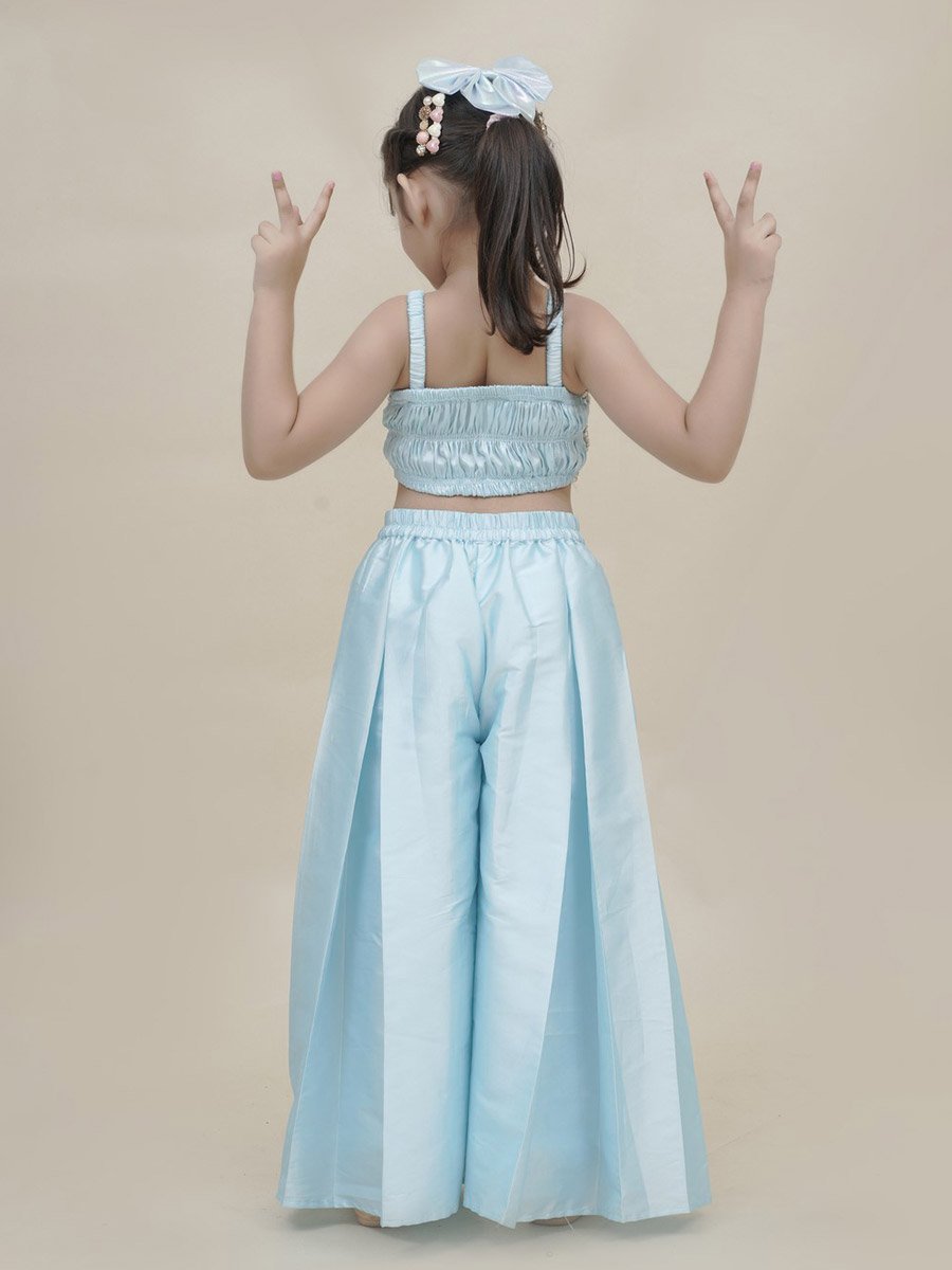 Embellished Strappy Crop Top and Pleated Palazzo Set