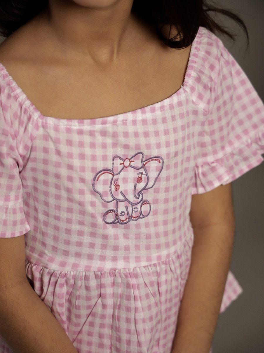 Checked Embroidered Top and Pants Set