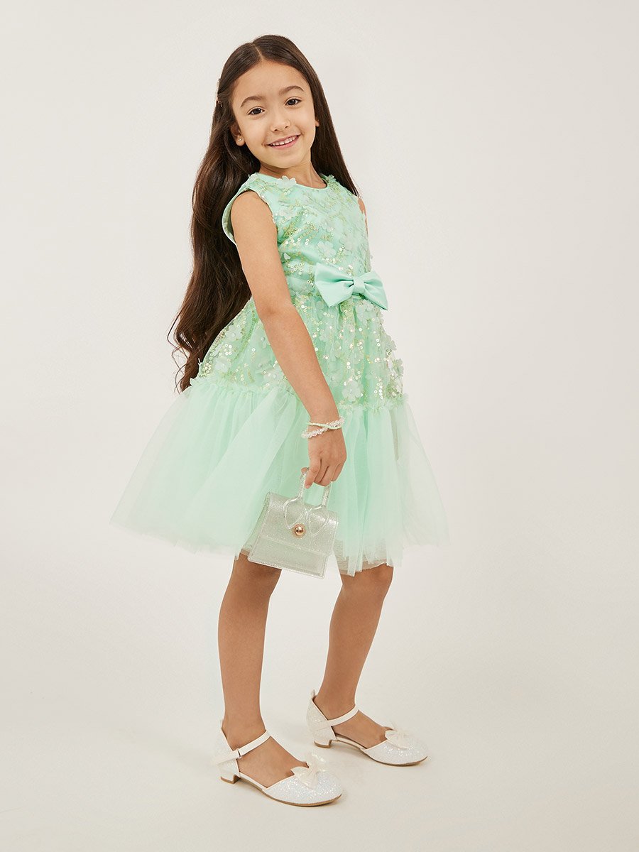 Embellished Round Neck Fit and Flare Dress with Bow Detail For Kids at  Kuwait | Styli