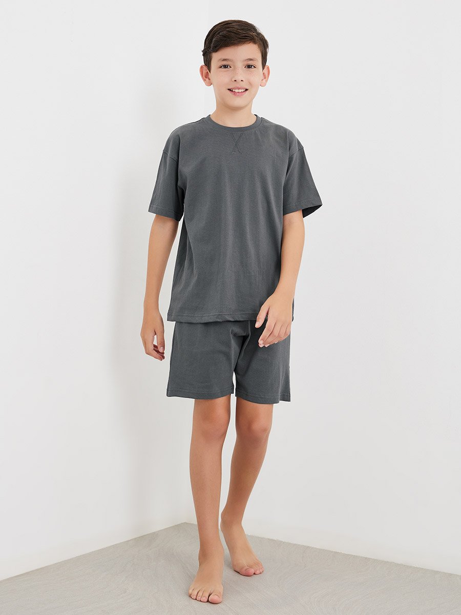 Solid Cotton T-Shirt and Shorts Set