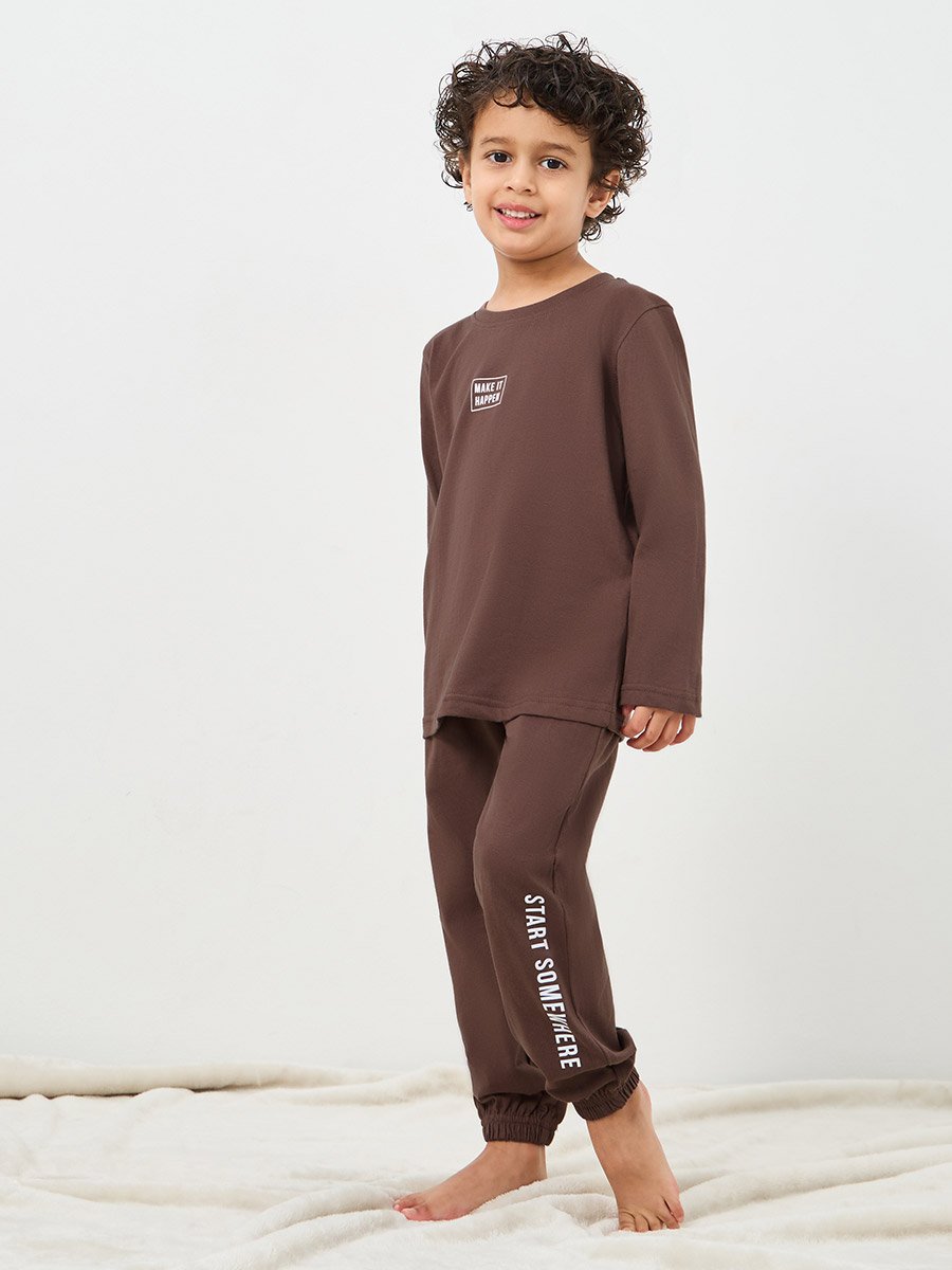 Boys Slogan Print Long Sleeve T-Shirt and Pyjama Set