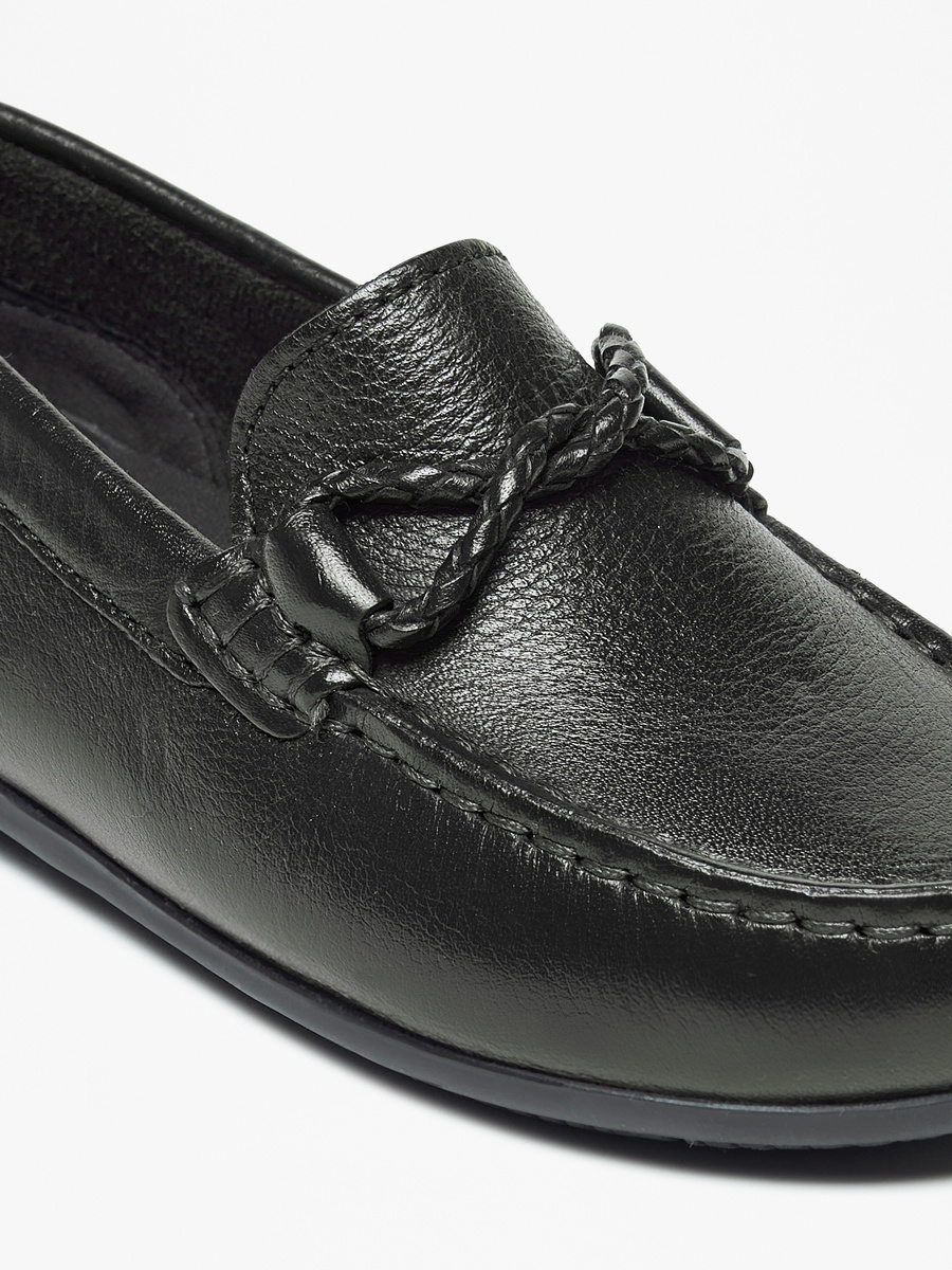 Solid Slip-On Loafers with Textured Trim