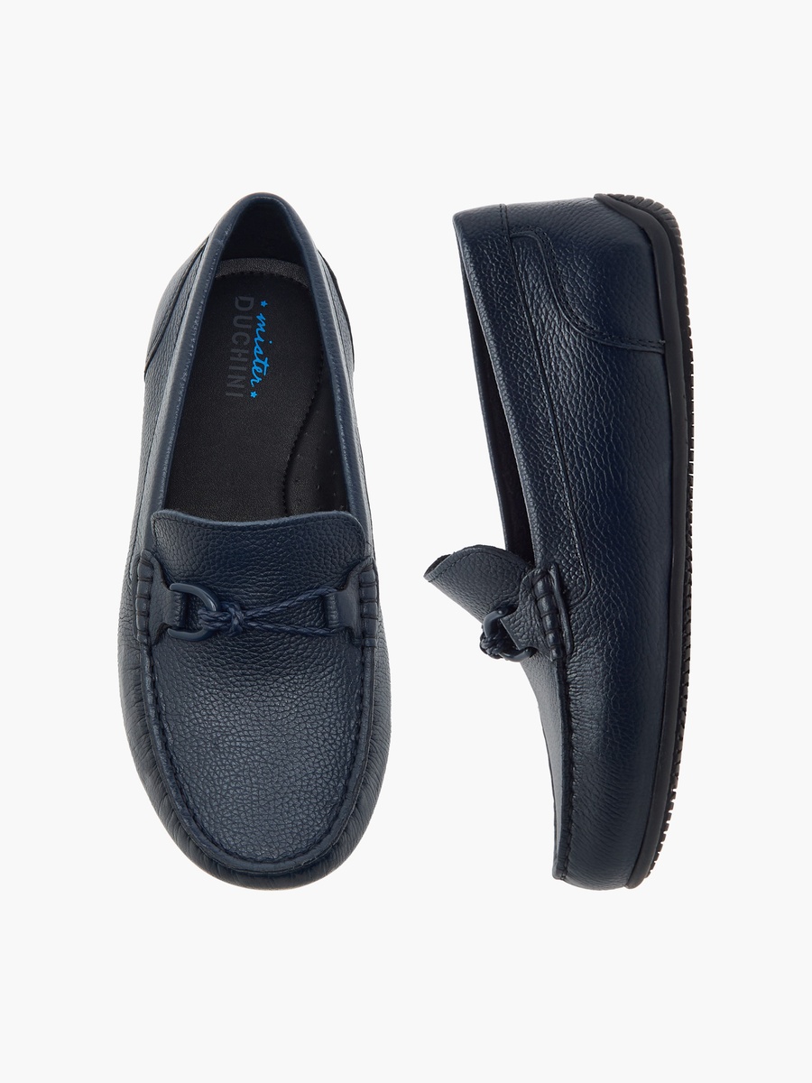 Textured Slip-On Moccasins with Metal Accent