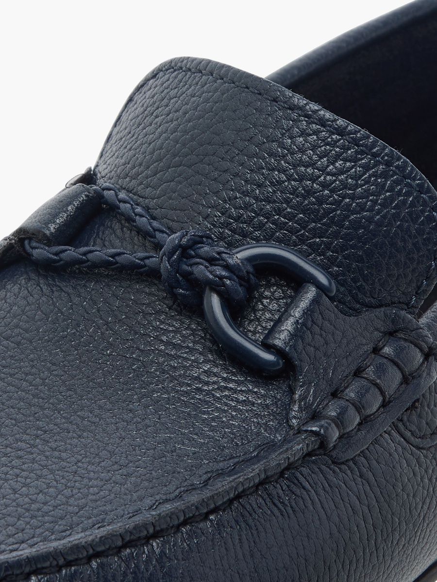 Textured Slip-On Moccasins with Metal Accent